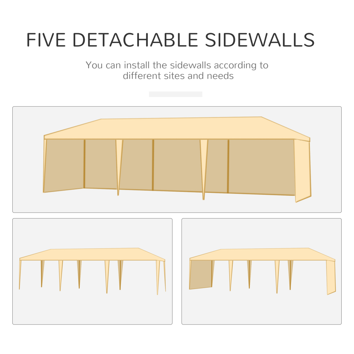 canopy tent marquee with five detachable sidewalls on a white background