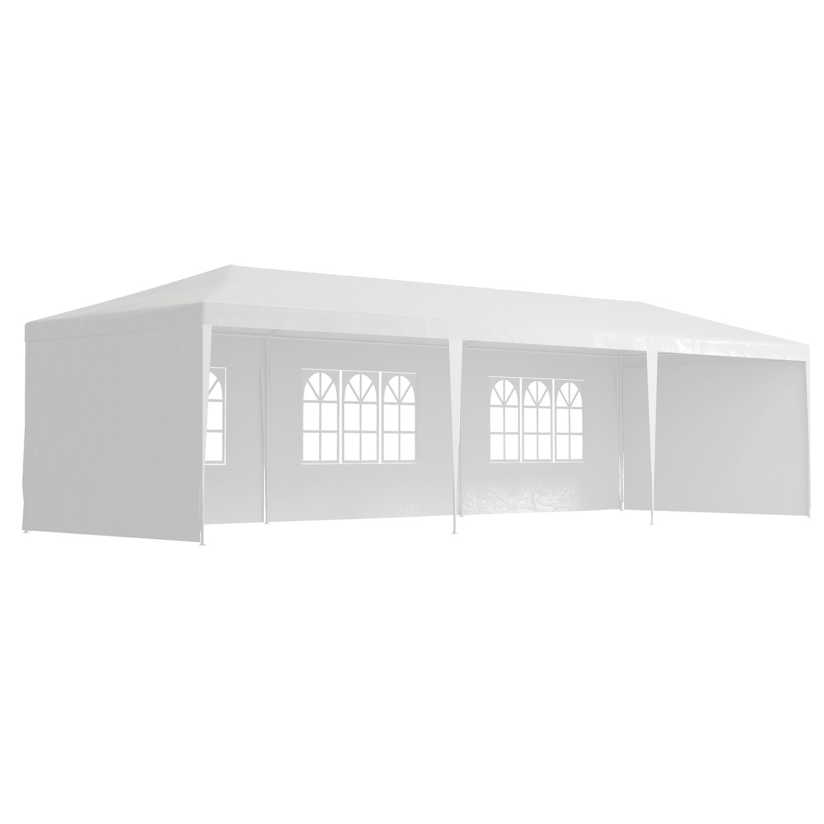 White outdoor canopy tent with side panels on a white background